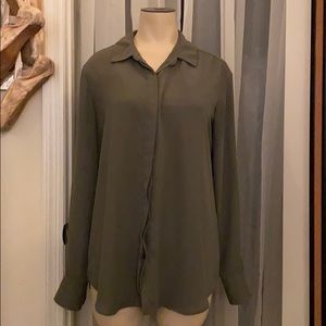 Sheer Polyester Collared Button-Up